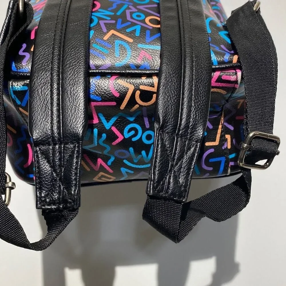 Stranger Things Women's Multicolor Geometric Lines Mini Black‎ Backpack
